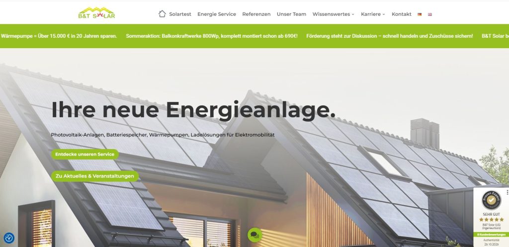 Webdesign, Funktionen & SEO bei B&T Solar für mehr Sichtbarkeit